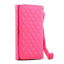 Samsung Galaxy S3 S4 S5 Universal Flip Leather Wallet Case with Strap (Hot Pink)